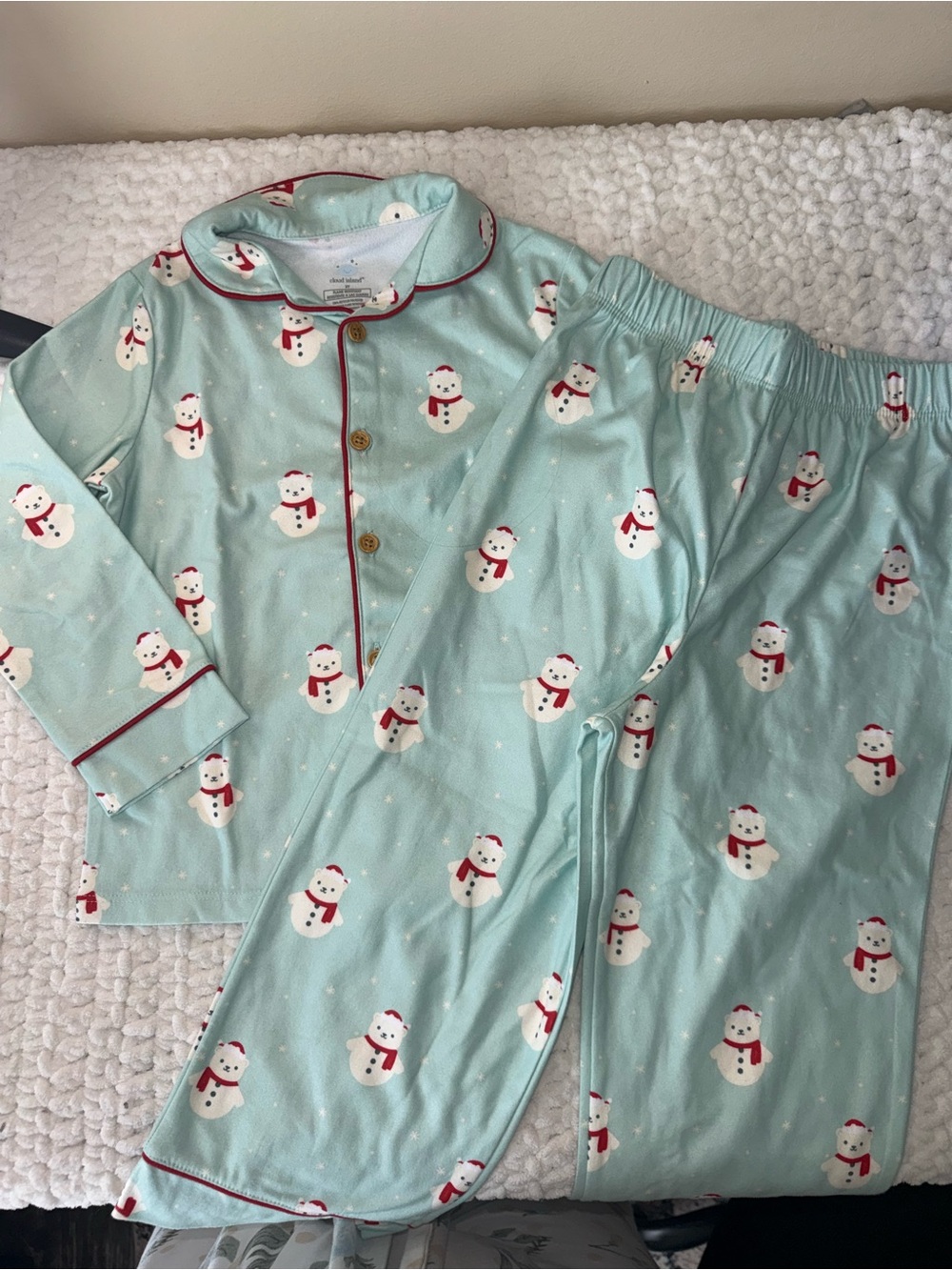 cloud island Mint Green Snowman Pajama Set with Red Trim
